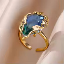 Luxury Stainless Steel Rings Gold Plated Colorful Stone Zircon Crystal Heart Ring For Women Wedding Boho Jewelry Christmas Gift