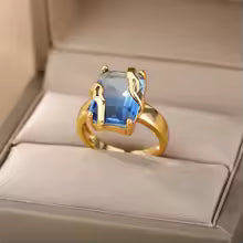 Luxury Stainless Steel Rings Gold Plated Colorful Stone Zircon Crystal Heart Ring For Women Wedding Boho Jewelry Christmas Gift